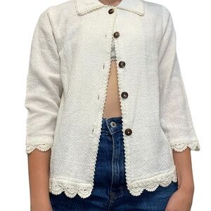 Vintage Coquette Button Up Cardigan Peter Pan Collar Women's S